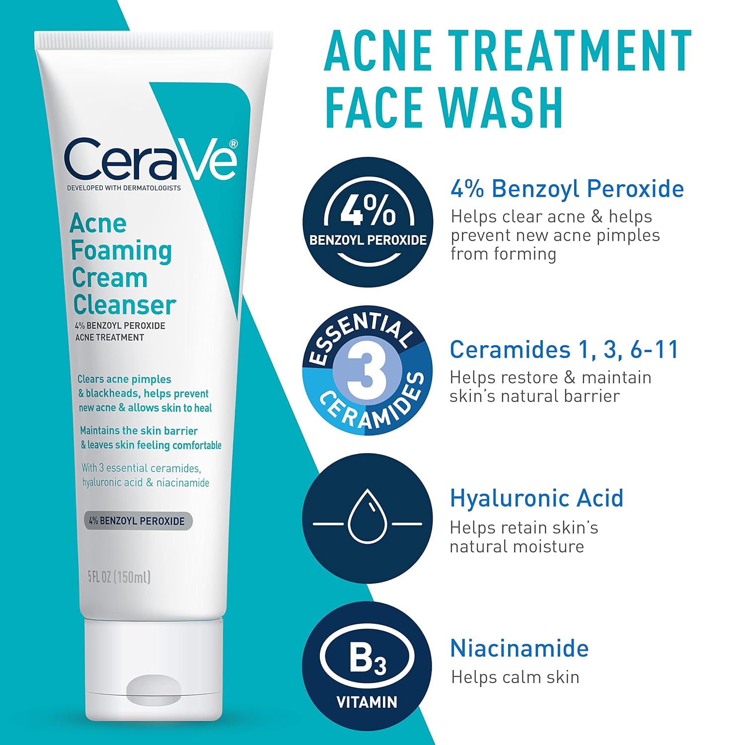 CeraVe Acne Skin Care Set. Foaming Cleanser + Retinol Serum + AM&PM Lotion | 5oz Acne Foaming Cream Cleanser + 1oz Resurfacing Retinol Serum + 2oz AM SPF 30 Lotion + 2oz PM Facial Moisturizing Lotion
