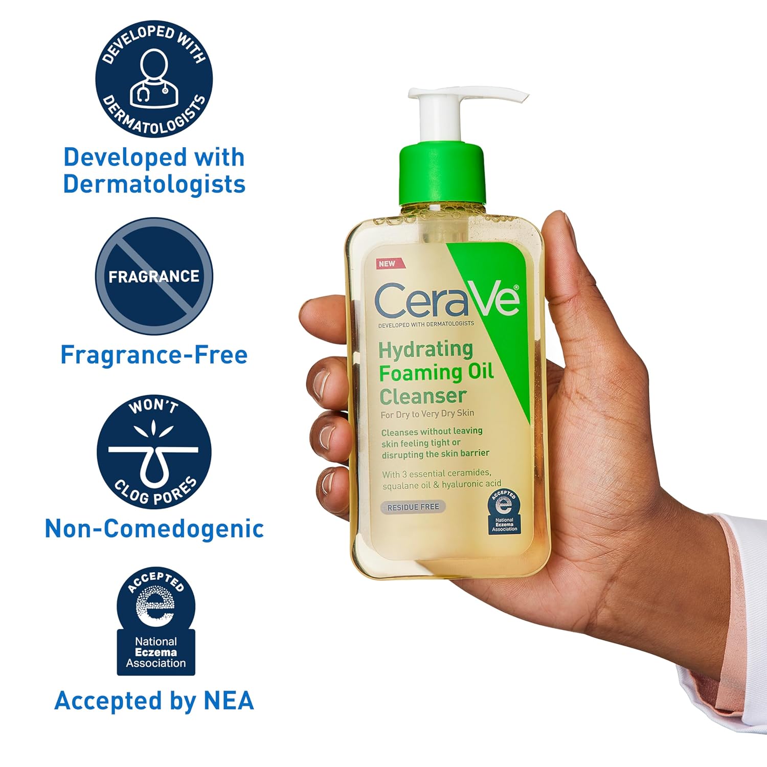 CeraVe Hydrating Foaming Oil Cleanser.Moisturizing Oil Cleanser for Face & Body.Squalane-Oil + Hyaluronic Acid + Ceramides.For Dry to Very Dry Skin.Fragrance Free & Residue Free.19 FL Oz.(Pack of 2)