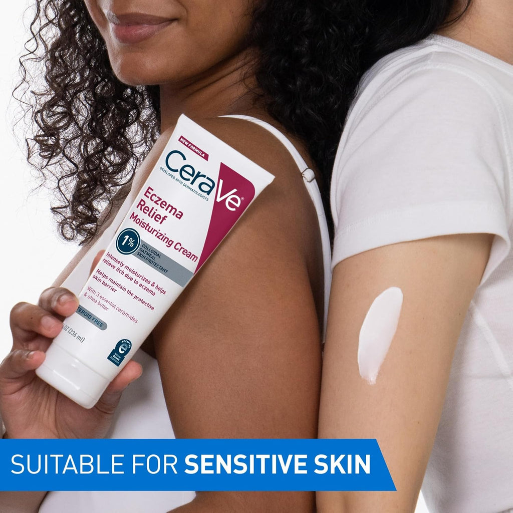 CeraVe Eczema Relief Moisturizing Cream. Shea Butter Dry Skin Lotion. 8oz | Steroid-Free Skin Care Formula with Colloidal Oatmeal and Vitamin E Provides Soothing Eczema Treatment For Itchy Skin
