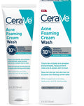 CeraVe Acne Foaming Cream Wash. 10% Benzoyl Peroxide Facial Cleanser. 5oz | 10% Benzoyl Peroxide Cleanser with Hyaluronic Acid and Niacinamide Clears Pimples and Acts As A Blackhead Remover