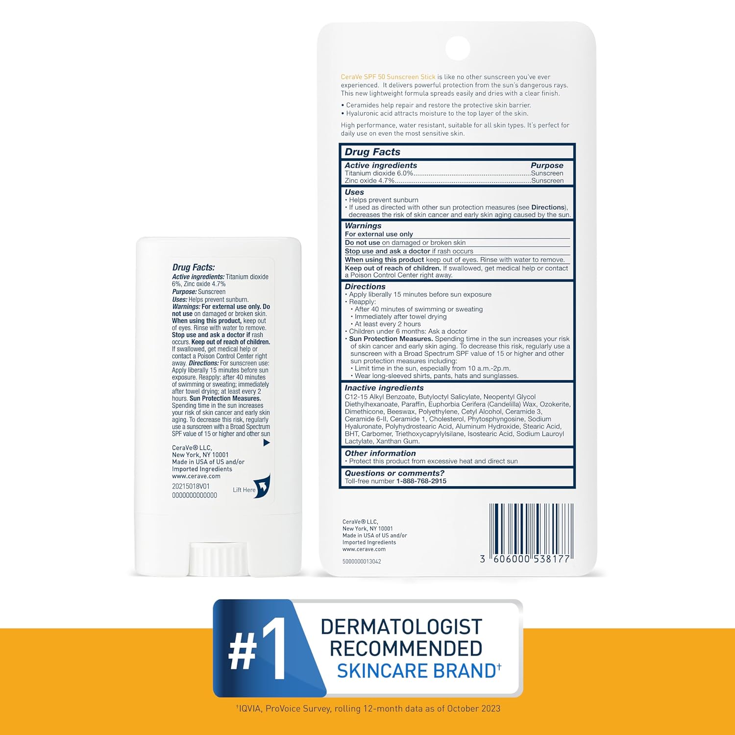 CeraVe Mineral Sunscreen Stick. SPF 50 Face Sunscreen. Travel Size. 0.47oz | FSA Eligible Zinc Oxide Face Sunscreen with Hyaluronic Acid and Ceramides Offers Water-Resistant. Mess-Free Protection