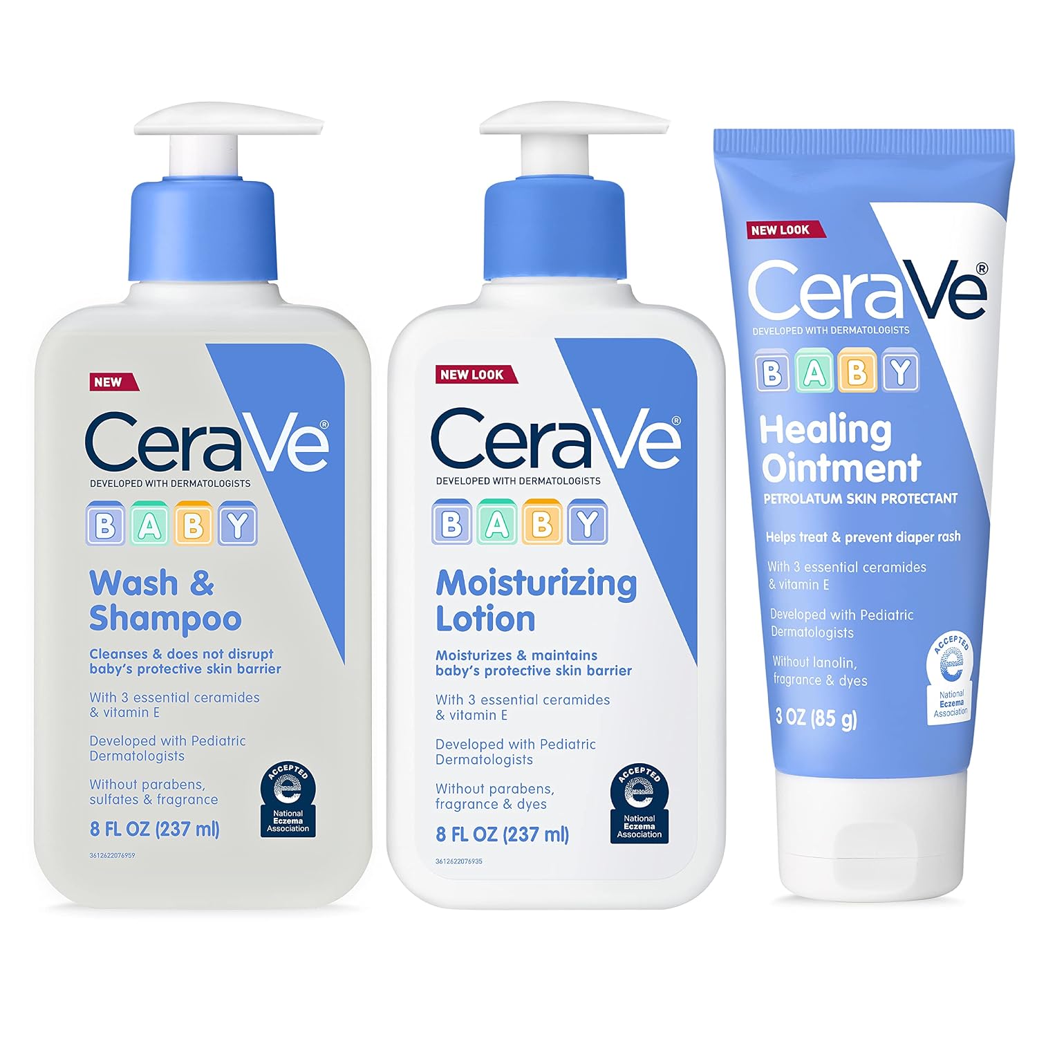 CeraVe Baby Bath Set. Wash & Shampoo. Moisturizing Lotion. Healing Ointment | Gentle Baby Bath Essentials. Fragrance-Free. Paraben-Free. Phthalates-Free. Tear-Free