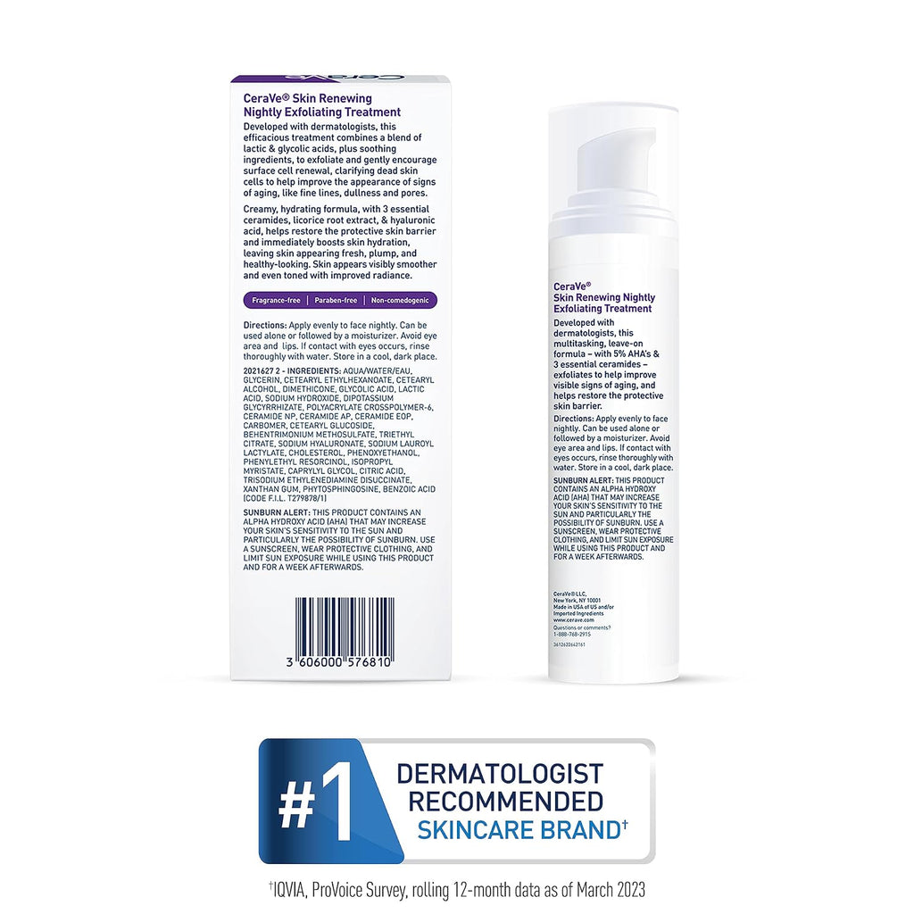 CeraVe Exfoliating Treatment. Anti Aging Serum with Glycolic Acid. 17oz | Nightly Formula with 5% Lactic Acid and Ceramides To Target Wrinkles and Act As a Dark Spot Corrector For Face