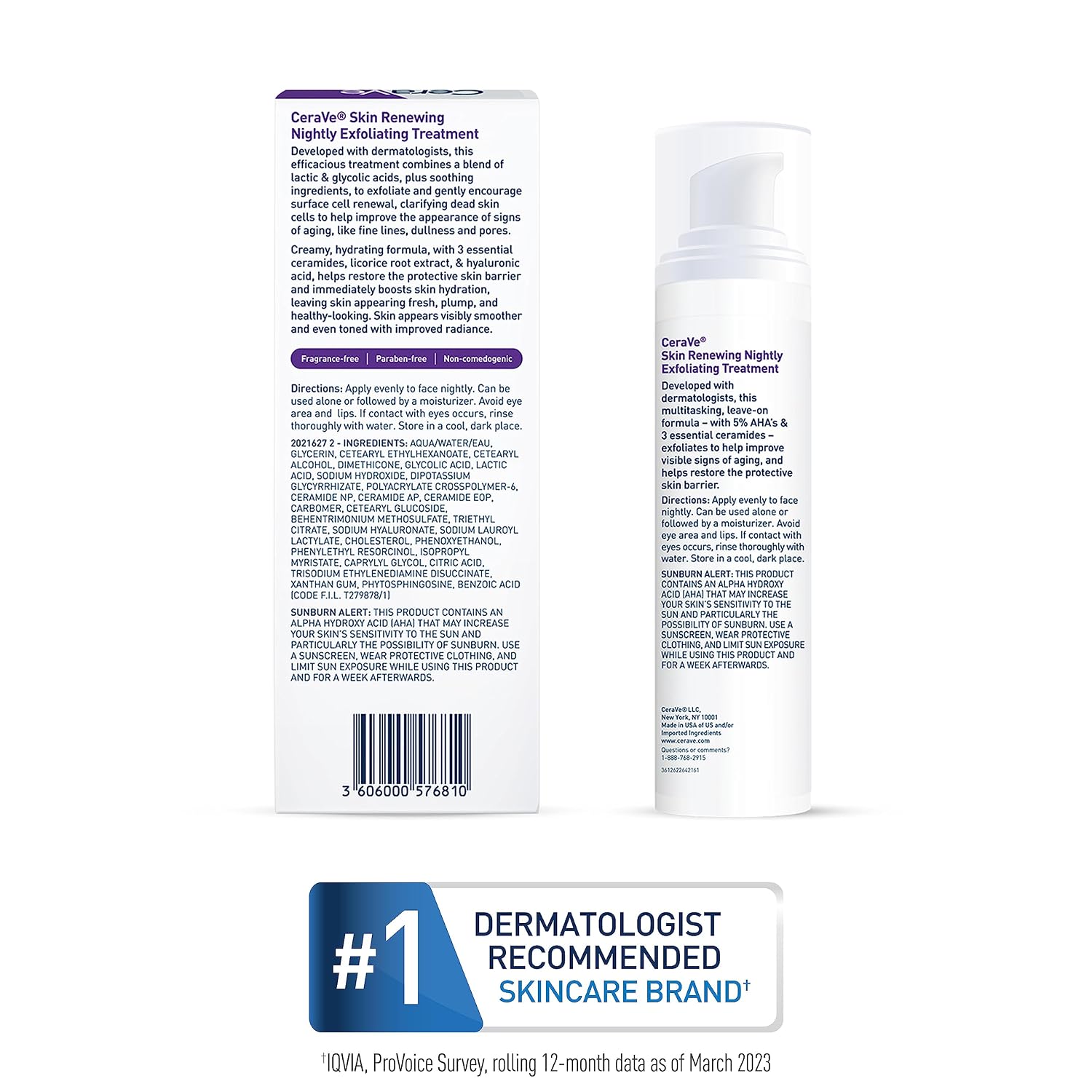 CeraVe Exfoliating Treatment. Anti Aging Serum with Glycolic Acid. 17oz | Nightly Formula with 5% Lactic Acid and Ceramides To Target Wrinkles and Act As a Dark Spot Corrector For Face