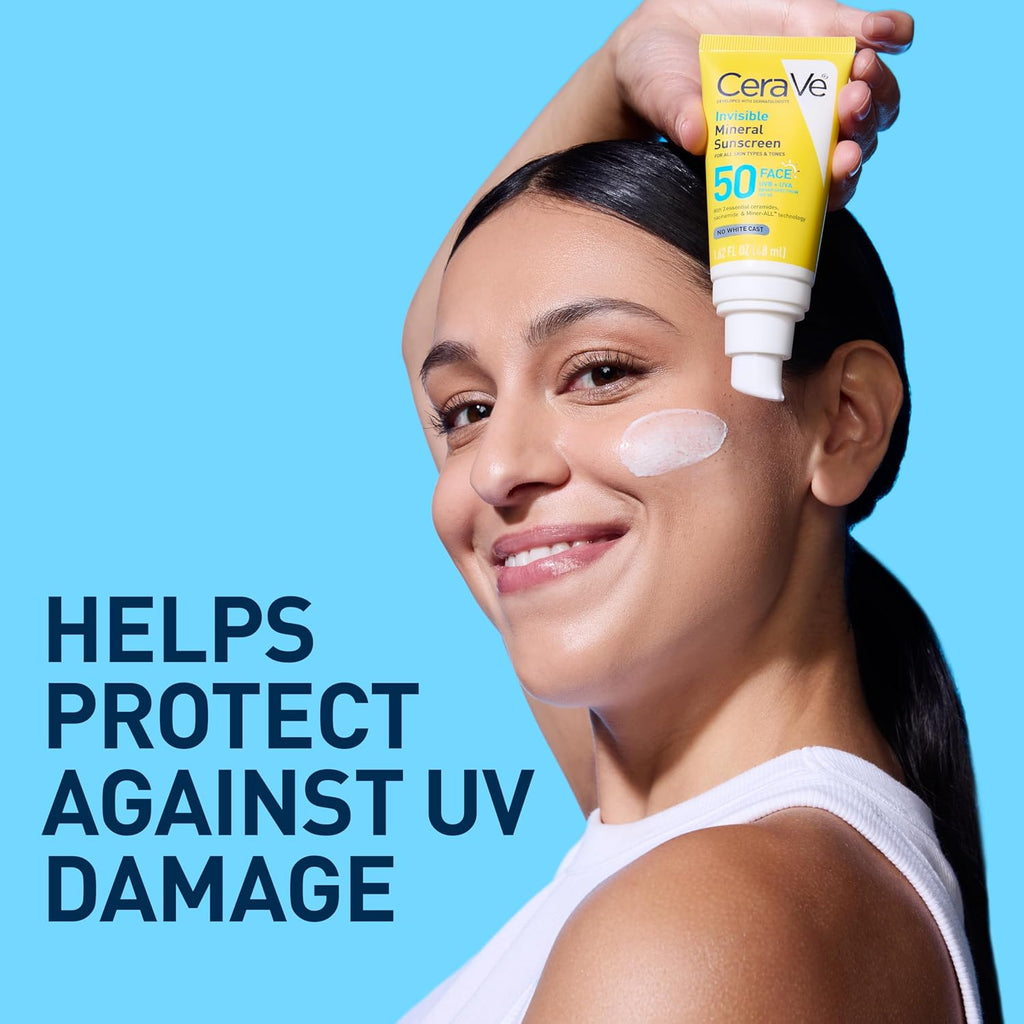 CeraVe Invisible Mineral Sunscreen SPF 50 Face Sunscreen. 1.7oz | Skincare for Sun Protection. Travel Sunscreen with Zinc Oxide. Vitamin E & Niacinamide. Oil Free. Suitable for Sensitive Skin