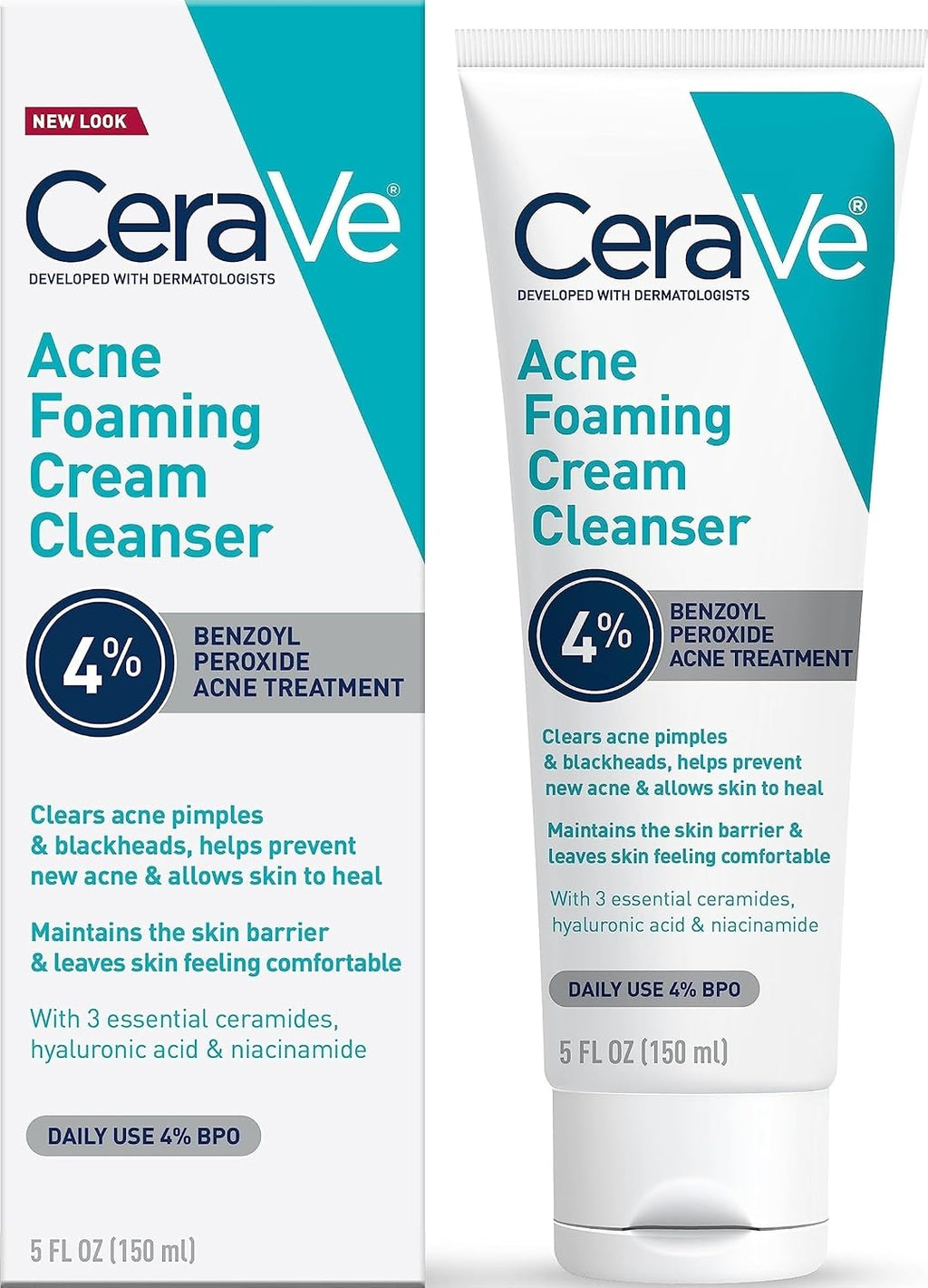 CeraVe Foaming Acne Cream Cleanser. Face Wash with 4% Benzoyl Peroxide. 5oz | Skin Care. Hyaluronic Acid. Niacinamide. Facial Cleanser. Acne Treatment For Face. Face Care. Gentle Cleanser. Ceramides