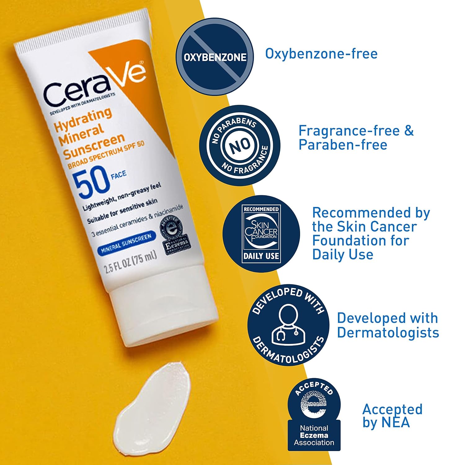 CeraVe Hydrating Mineral Sunscreen SPF 50 Face Sunscreen. Travel Size 2.5oz | Face Sunscreen with Zinc Oxide. Titanium Dioxide. Hyaluronic Acid. & Niacinamide For Broad Spectrum Protection