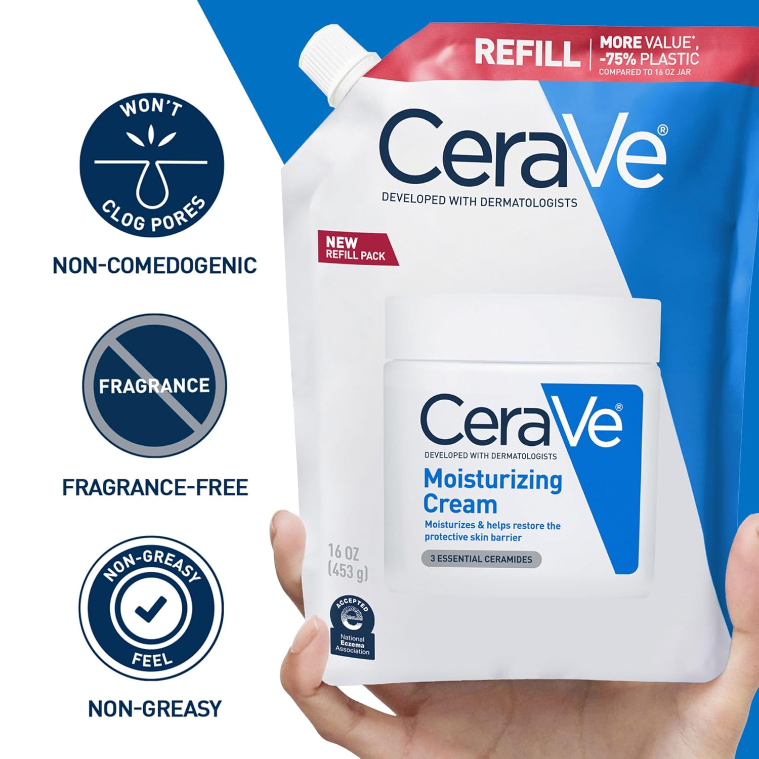 CeraVe Moisturizing Cream. Face & Body Moisturizer. Dry Skin. 16oz Refill | Skin Care with Hyaluronic Acid. Skin Barrier Repair. Ceramide Moisturizer. Fragrance Free. Non-Comedogenic. Daily Use