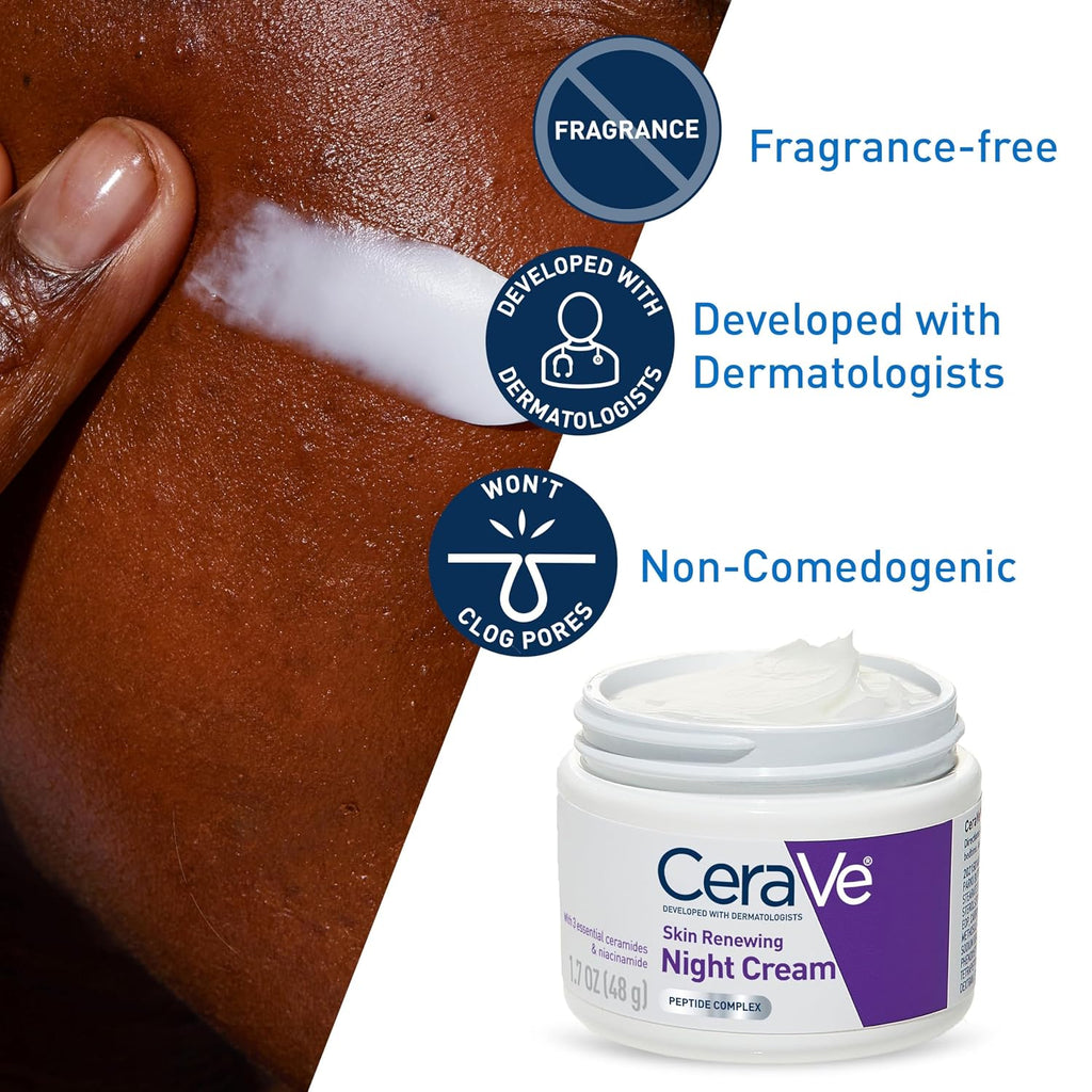 CeraVe Night Cream. Face Moisturizer. Skin Care for Dry Skin. 1.7oz | Skin Renewing Face Moisturizer with Hyaluronic Acid & Peptides. Night Cream For Men & Women. Anti-Aging Face Cream. Daily Use