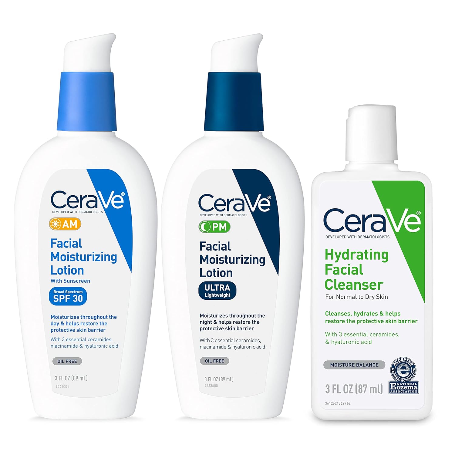 CeraVe Skin Care Set. Face Wash + AM & PM Face Moisturizer. Travel Size | Includes AM SPF Moisturizer. PM Face Lotion and Hydrating Face Wash For A Morning and Night Skincare Routine