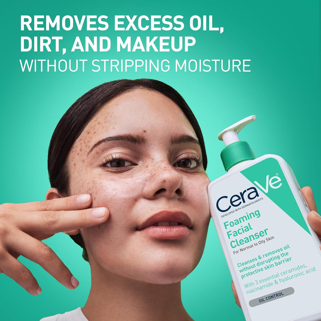 CeraVe Foaming Facial Cleanser. Face Wash for Oily Skin. 8fl oz | Skin Care with Hyaluronic Acid & Niacinamide. Makeup Remover. Daily Face Wash For Men & Women. Fragrance Free. Oil Control