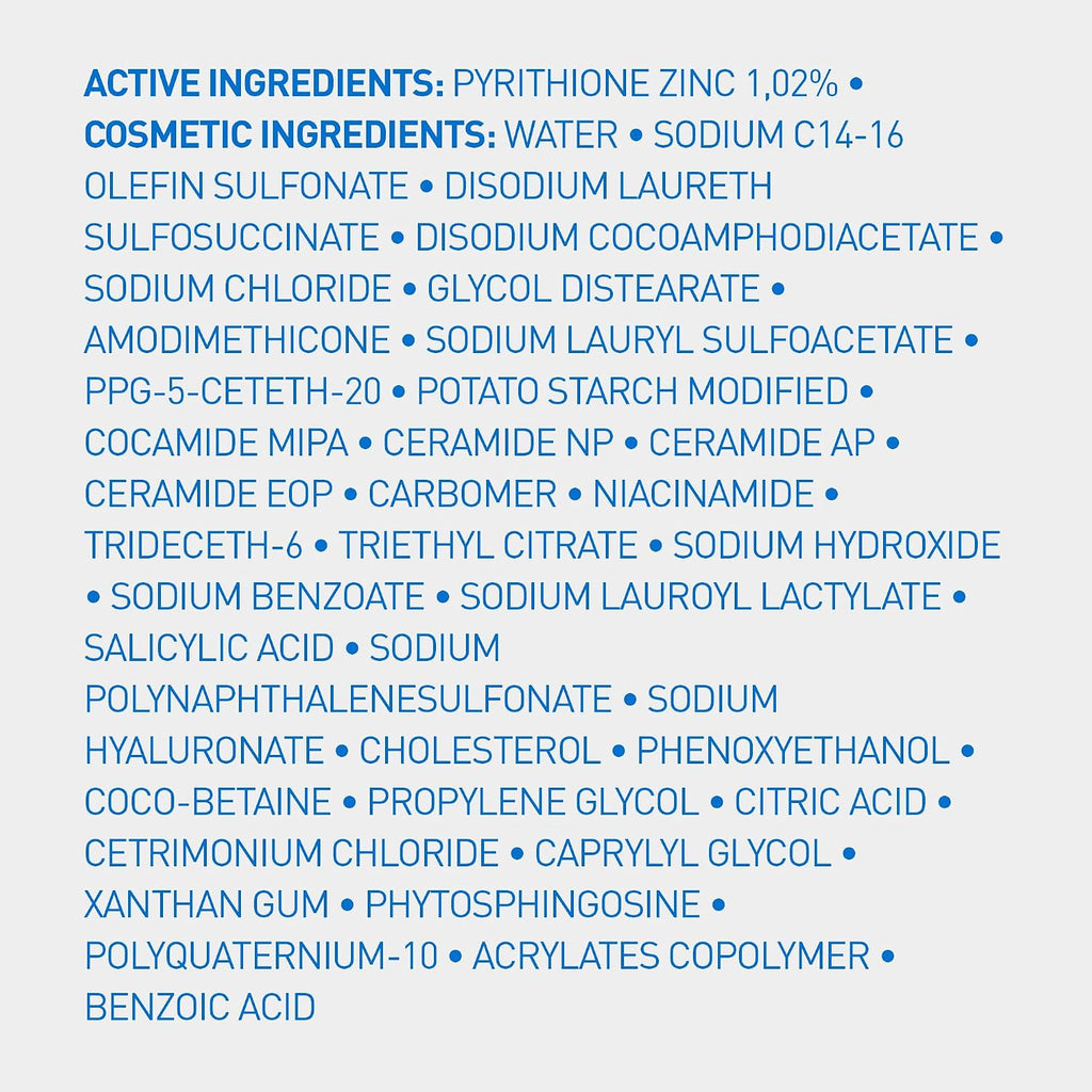 CeraVe Hydrating Anti Dandruff Shampoo. Itchy Scalp Treatment. 12oz | Helps Eliminate Flakes with 1% Pyrithione Zinc. Hyaluronic Acid. Niacinamide and Ceramides In A Sulfate Free Formula
