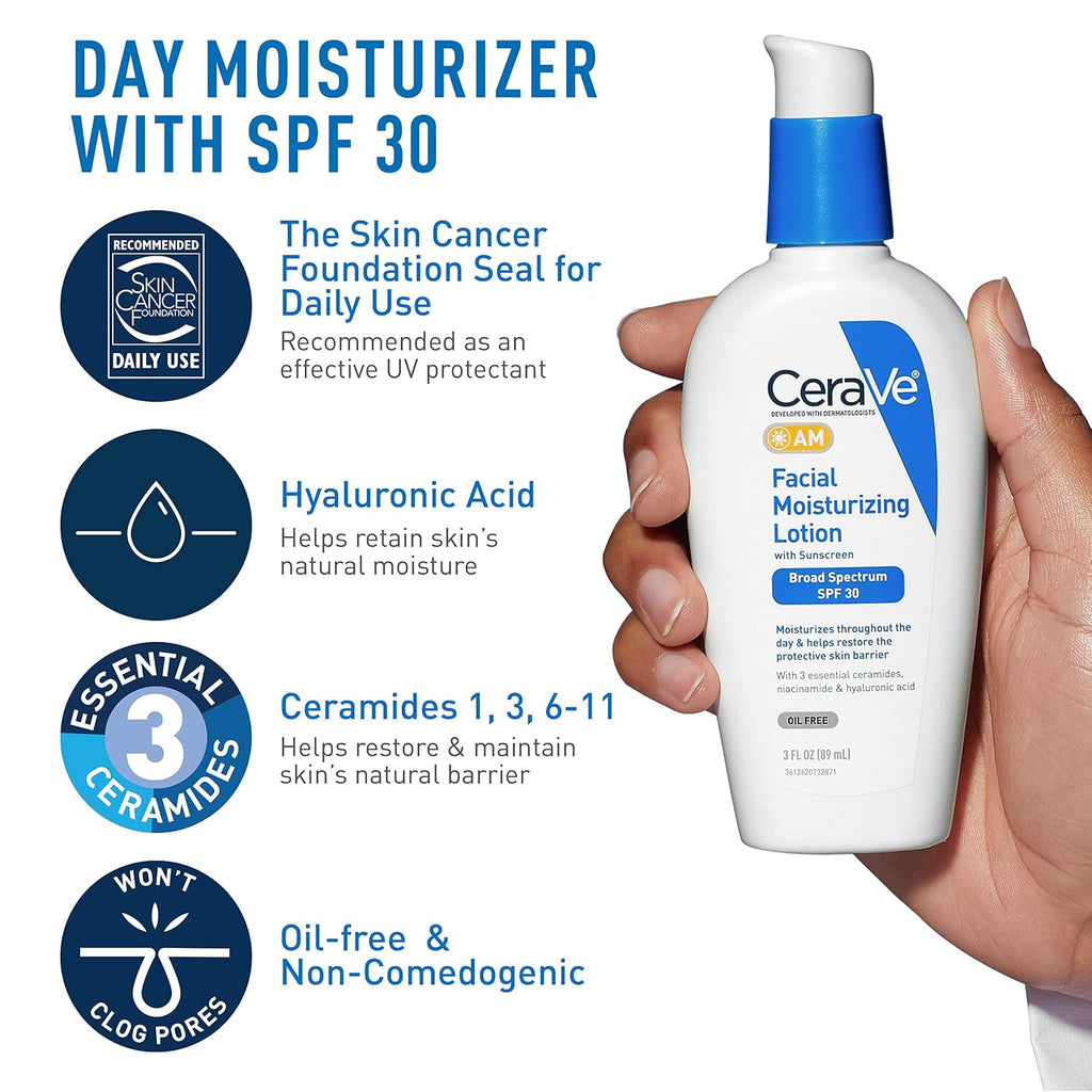 CeraVe Skin Care Set. Face Wash + AM & PM Face Moisturizer. Travel Size | Includes AM SPF Moisturizer. PM Face Lotion and Hydrating Face Wash For A Morning and Night Skincare Routine
