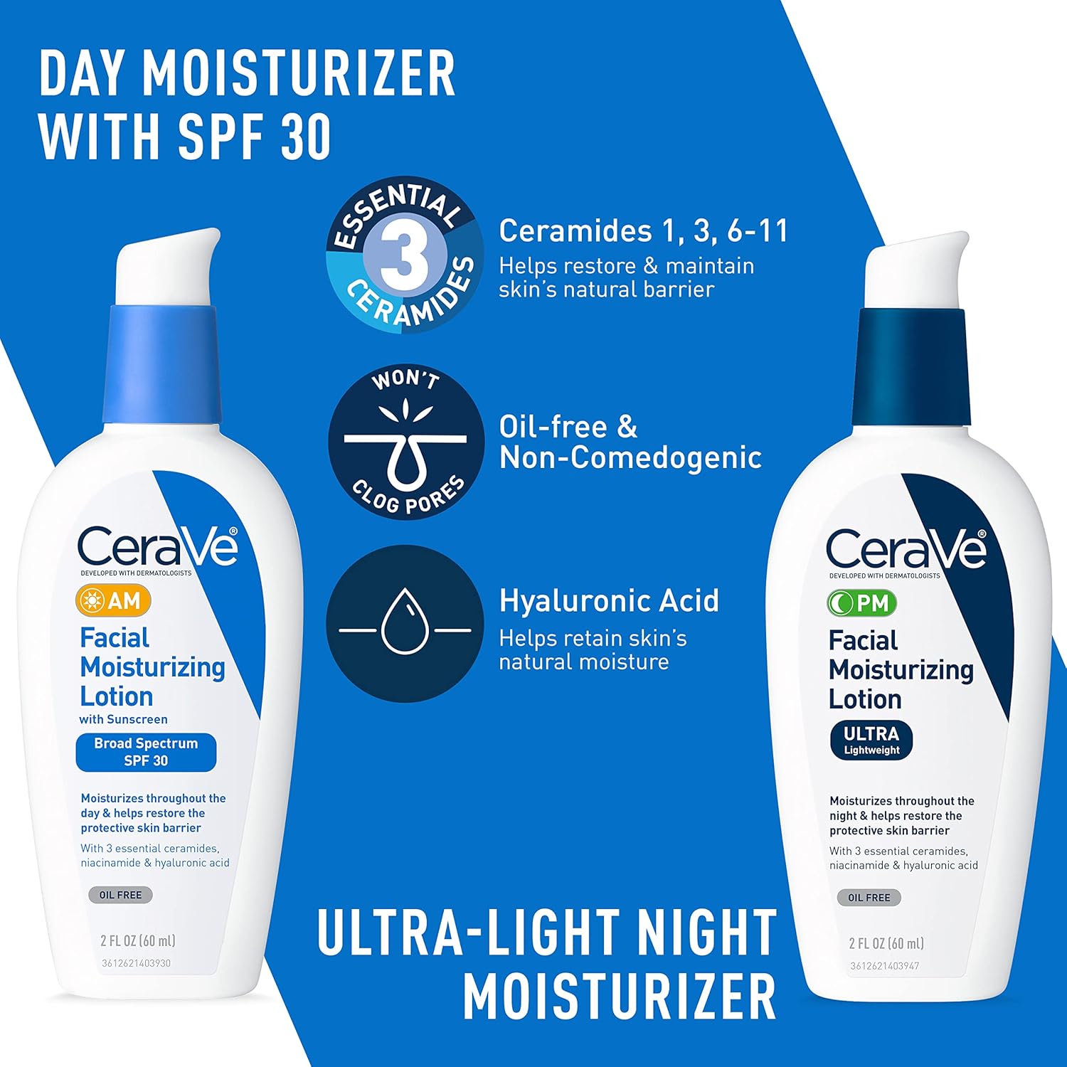 CeraVe Acne Skin Care Set. Foaming Cleanser + Retinol Serum + AM&PM Lotion | 5oz Acne Foaming Cream Cleanser + 1oz Resurfacing Retinol Serum + 2oz AM SPF 30 Lotion + 2oz PM Facial Moisturizing Lotion