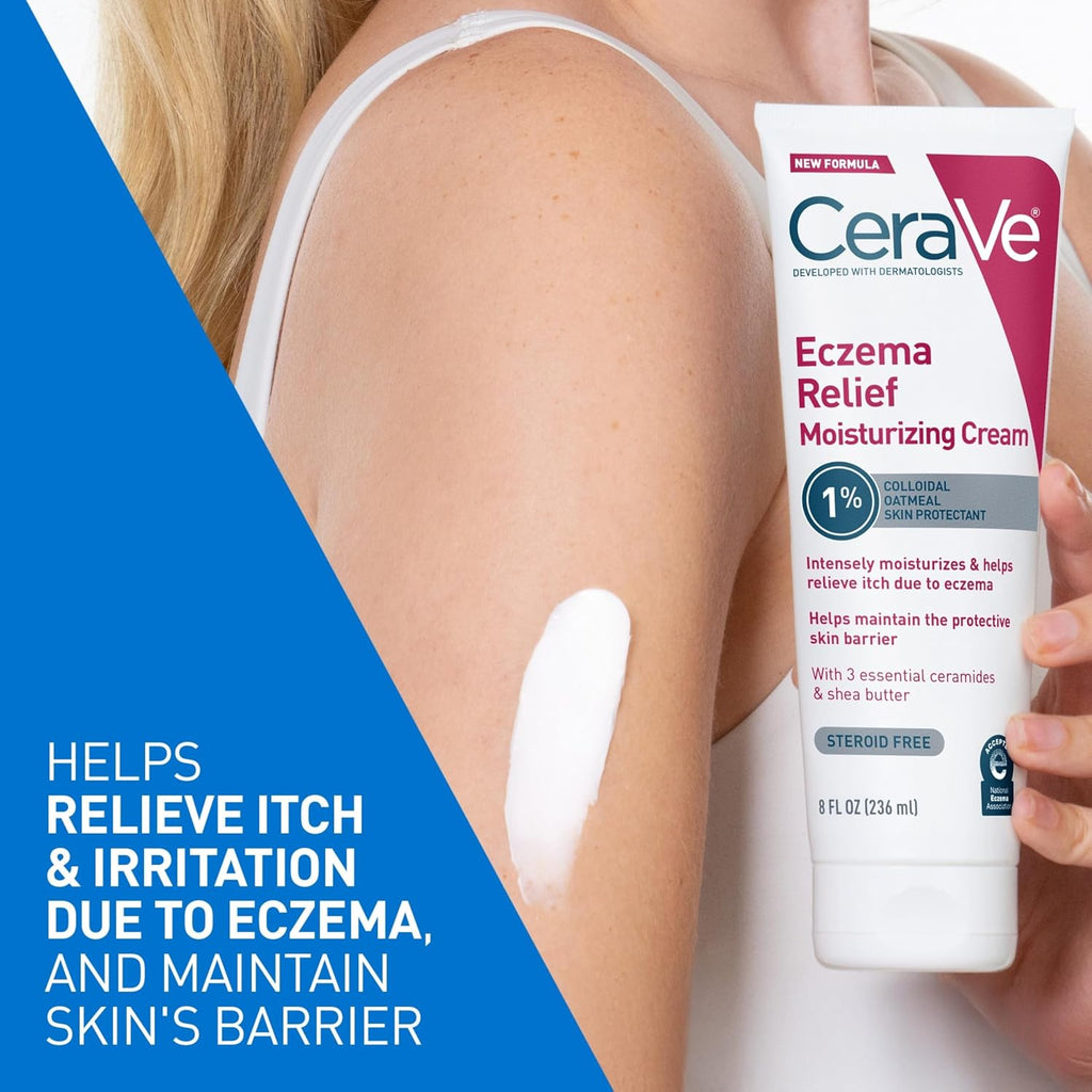 CeraVe Eczema Relief Moisturizing Cream. Shea Butter Dry Skin Lotion. 8oz | Steroid-Free Skin Care Formula with Colloidal Oatmeal and Vitamin E Provides Soothing Eczema Treatment For Itchy Skin