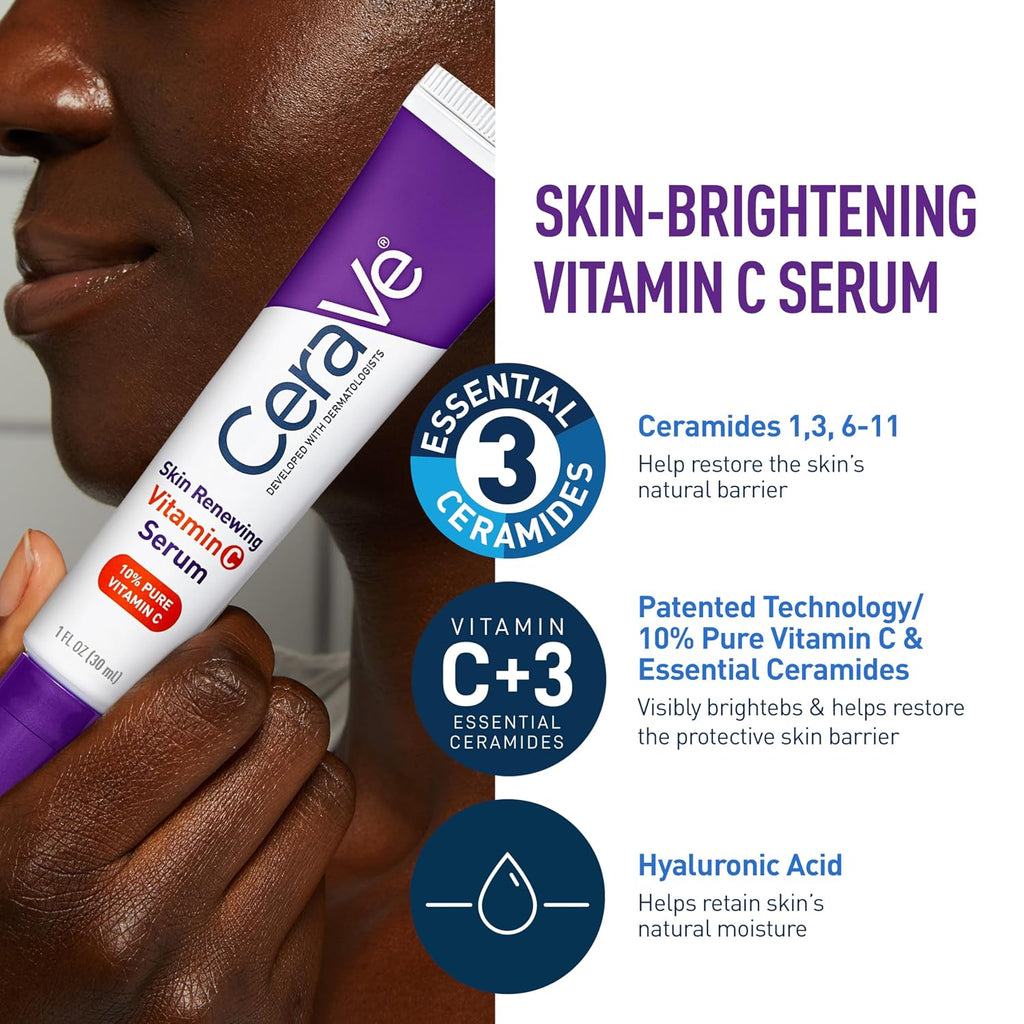 CeraVe Vitamin C Serum and Night Cream Skin Care Set. Travel Essentials | Brightens with Vitamin C Serum and Hydrates with Night Cream with Hyaluronic Acid and Peptides In a Travel Skin Care Set