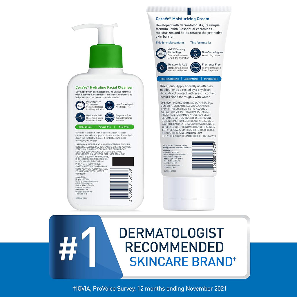CeraVe Skin Care Set. Moisturizing Cream & Hydrating Facial Cleanser | 8oz Cream & 8oz Facial Cleanser. Ceramides + Hyaluronic Acid Moisturizer & Face Wash. National Eczema Association Accepted