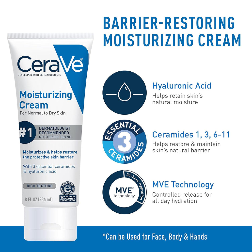 CeraVe Skin Care Set. Moisturizing Cream & Hydrating Facial Cleanser | 8oz Cream & 8oz Facial Cleanser. Ceramides + Hyaluronic Acid Moisturizer & Face Wash. National Eczema Association Accepted
