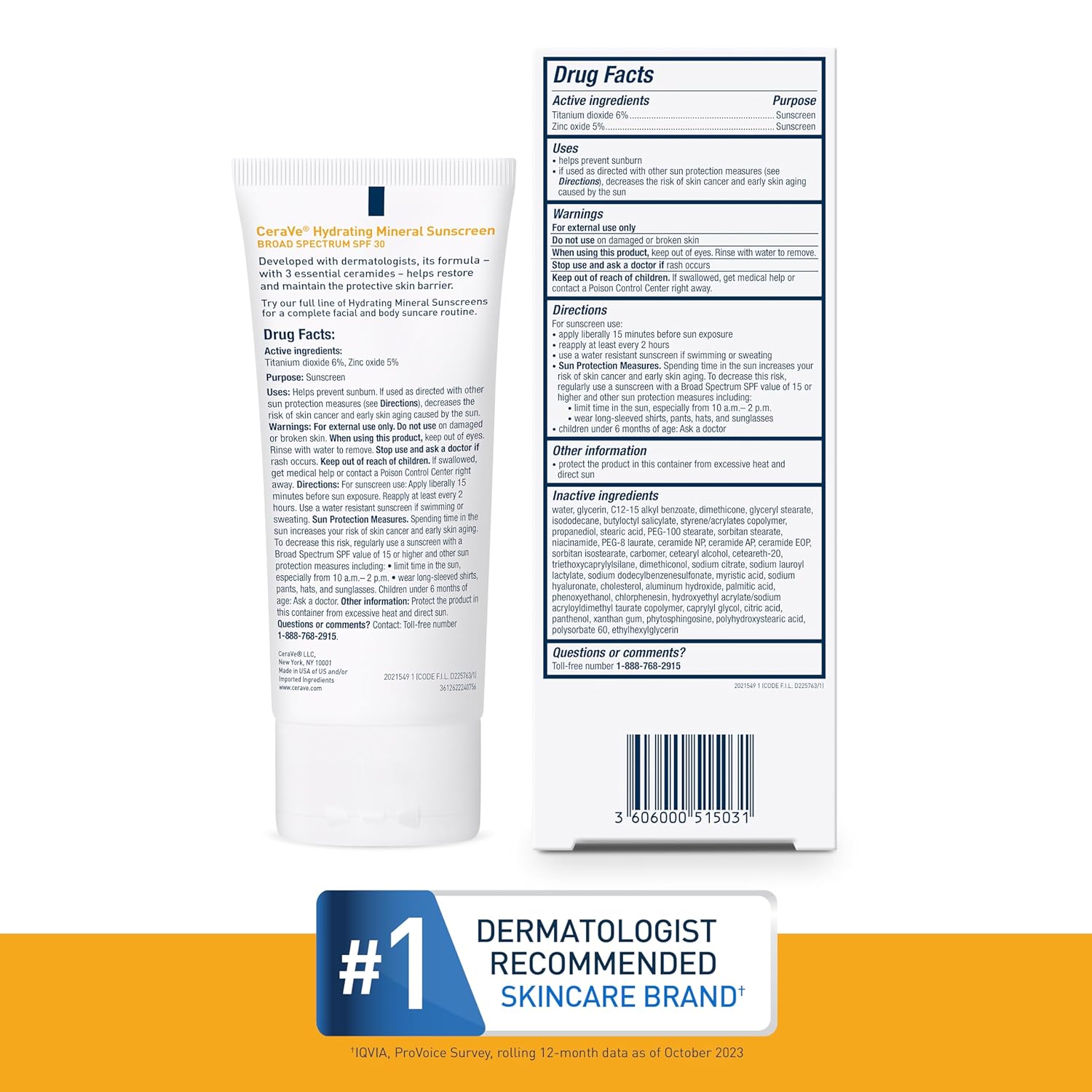 CeraVe Hydrating Mineral Sunscreen SPF 30 with Hyaluronic Acid. 2.5oz | Face Sunscreen with Zinc Oxide. Titanium Dioxide. Hyaluronic Acid. & Niacinamide For Broad Spectrum Protection