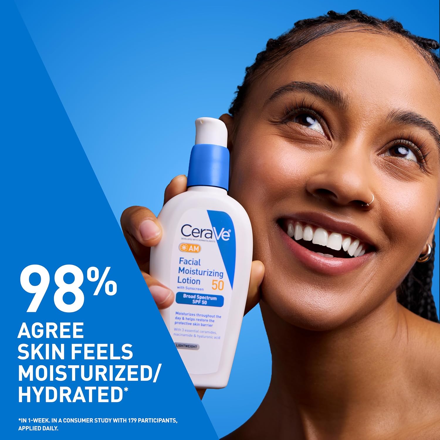 CeraVe AM Facial Moisturizing Lotion SPF 50. Face Moisturizer with SPF. 3oz | Travel Size Skin Care. Hyaluronic Acid and Niacinamide That Blends with No White Cast. Non-Greasy & Non-Comedogenic