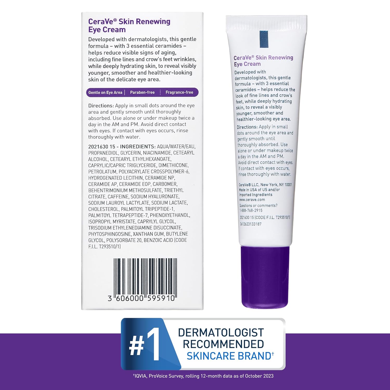 CeraVe Eye Cream for Wrinkles with Peptides. Caffeine & Niacinamide. 0.5oz | Dermatologist-Tested Skin Care Formula Targets Crows Feet and Delicate Under-Eye Skin To Visibly Smooth. Restore. and Protect