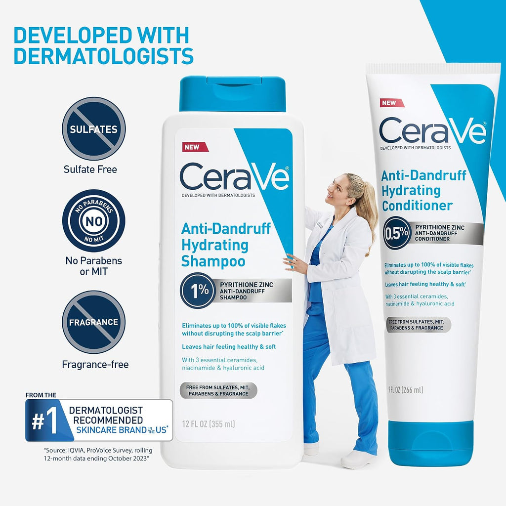 CeraVe Hydrating Anti Dandruff Shampoo. Itchy Scalp Treatment. 19oz | Helps Eliminate Flakes with 1% Pyrithione Zinc. Hyaluronic Acid. Niacinamide and Ceramides In A Sulfate Free Formula