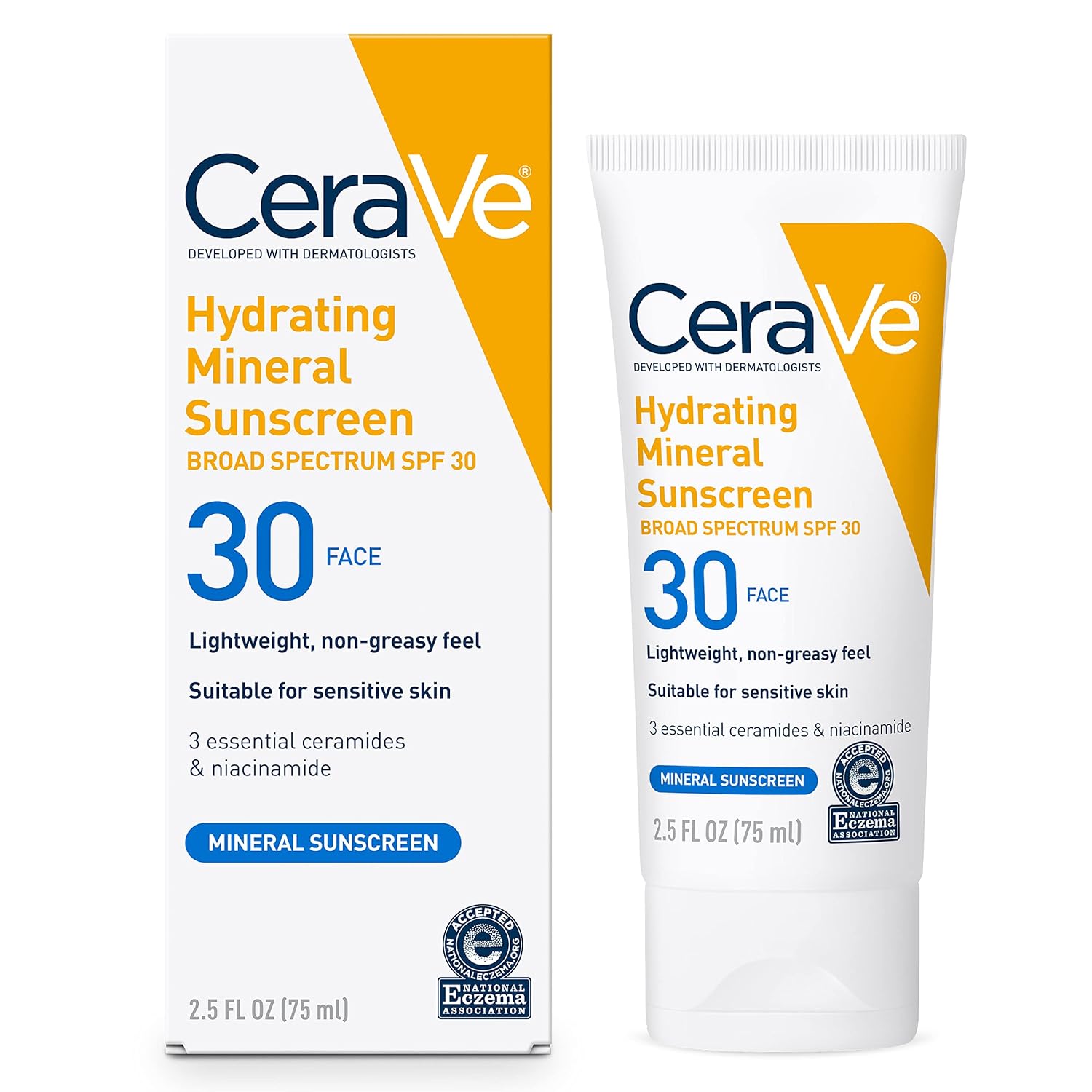 CeraVe Hydrating Mineral Sunscreen SPF 30 with Hyaluronic Acid. 2.5oz | Face Sunscreen with Zinc Oxide. Titanium Dioxide. Hyaluronic Acid. & Niacinamide For Broad Spectrum Protection