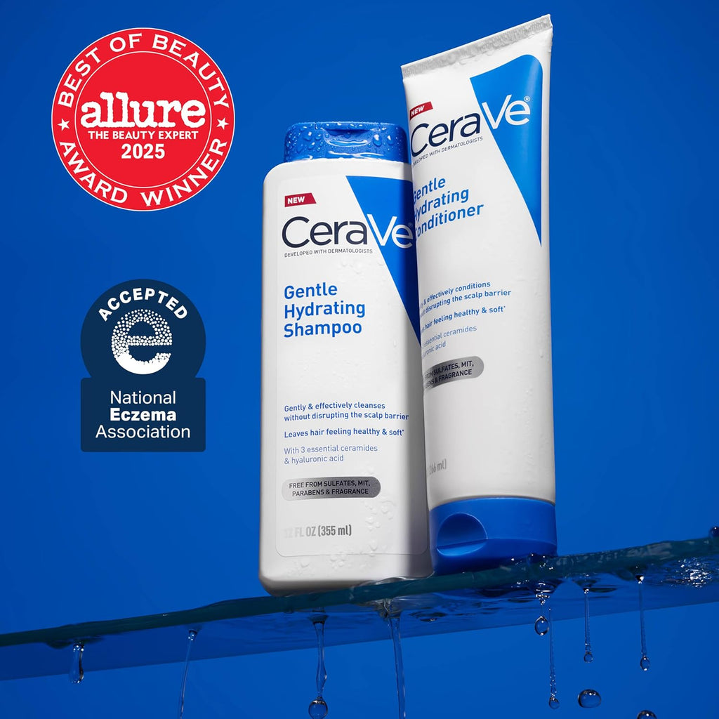CeraVe Gentle Hydrating Shampoo with Hyaluronic Acid for Hair & Scalp. 12oz | Leaves Hair and Scalp Soft and Healthy-Looking with Ceramides. Niacinamide and A Color Safe Formula