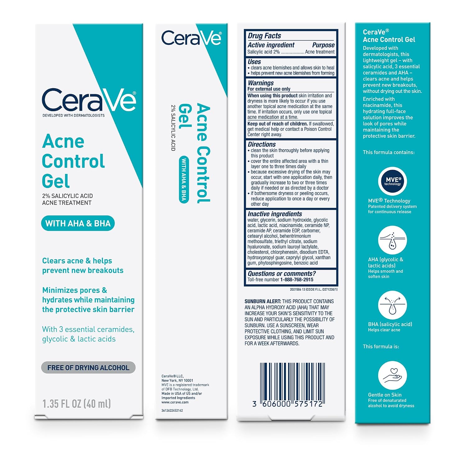 CeraVe Acne Control Gel. Salicylic & Glycolic Acid Face Treatment. 1.35oz | Niacinamide and Lactic Acid Formula Acts As A Face Exfoliator and Pore Minimizer For Face To Clear Stubborn Acne