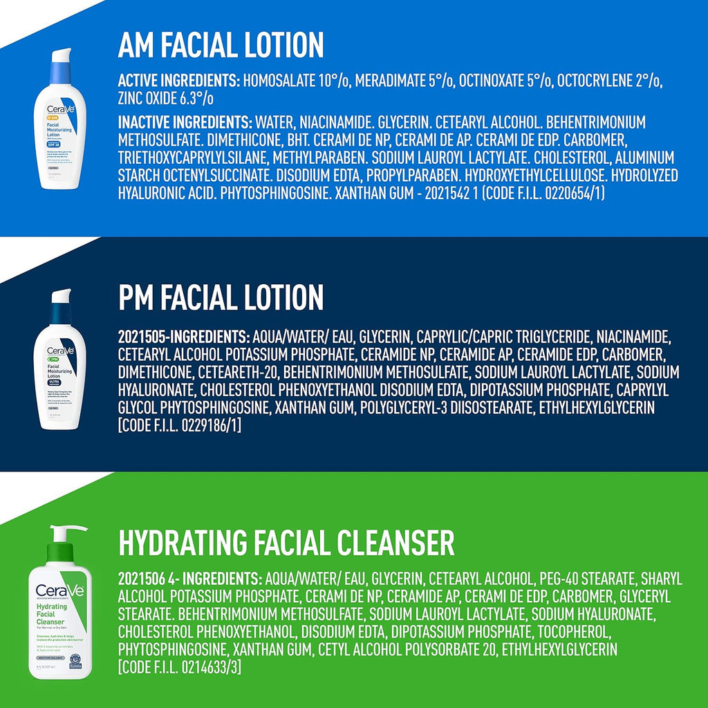 CeraVe Skin Care Set. Face Wash + AM & PM Face Moisturizer. Travel Size | Includes AM SPF Moisturizer. PM Face Lotion and Hydrating Face Wash For A Morning and Night Skincare Routine