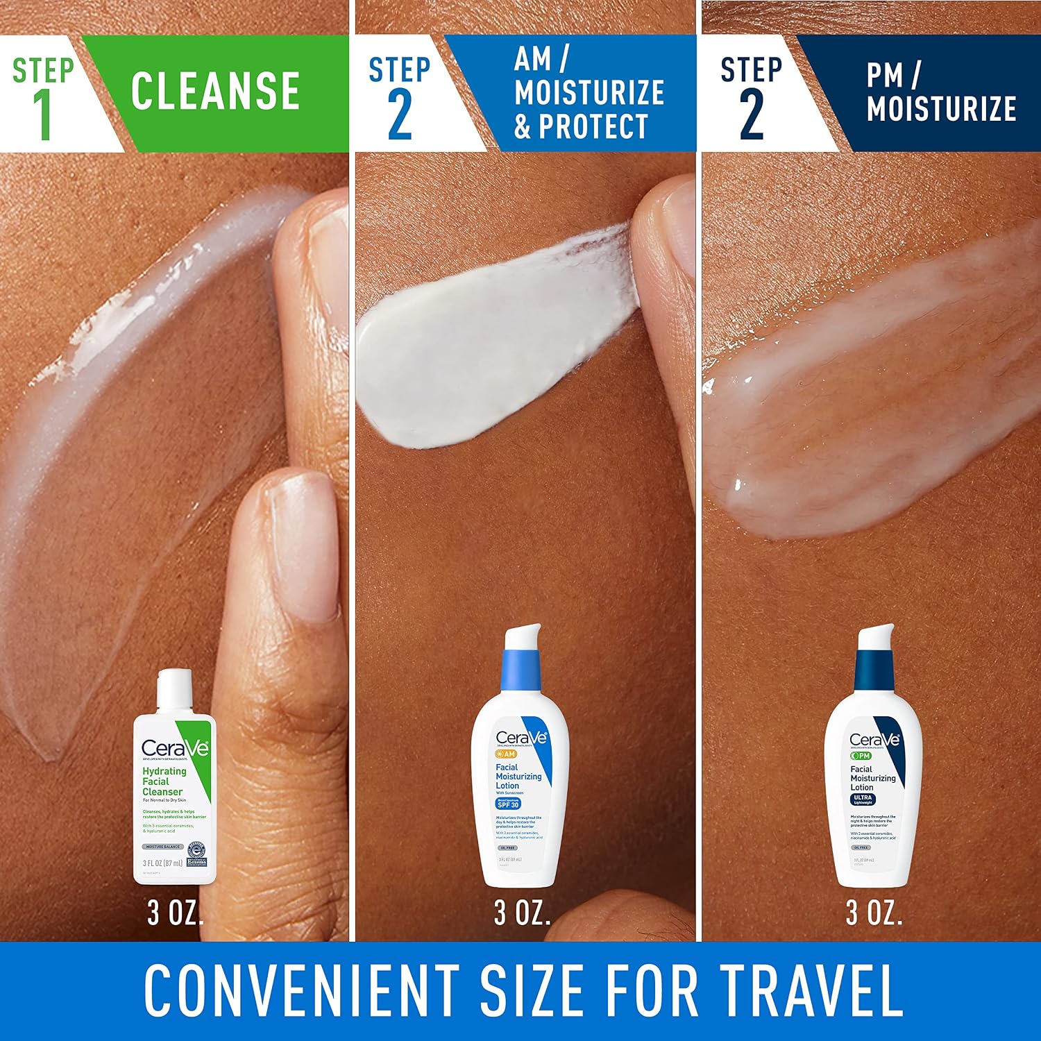 CeraVe Skin Care Set. Face Wash + AM & PM Face Moisturizer. Travel Size | Includes AM SPF Moisturizer. PM Face Lotion and Hydrating Face Wash For A Morning and Night Skincare Routine
