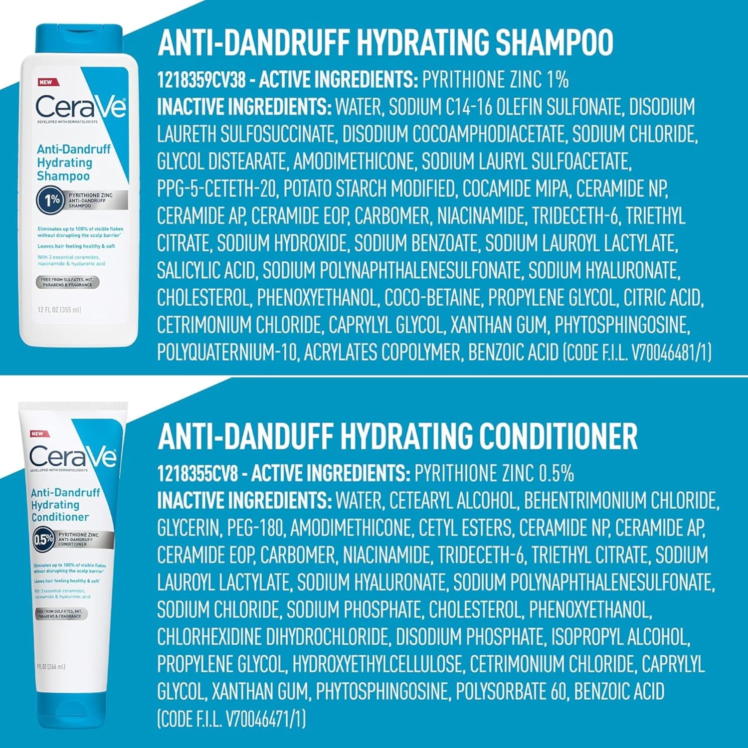 CeraVe Hydrating Anti Dandruff Shampoo. Itchy Scalp Treatment. 12oz | Helps Eliminate Flakes with 1% Pyrithione Zinc. Hyaluronic Acid. Niacinamide and Ceramides In Sulfate Free Formula