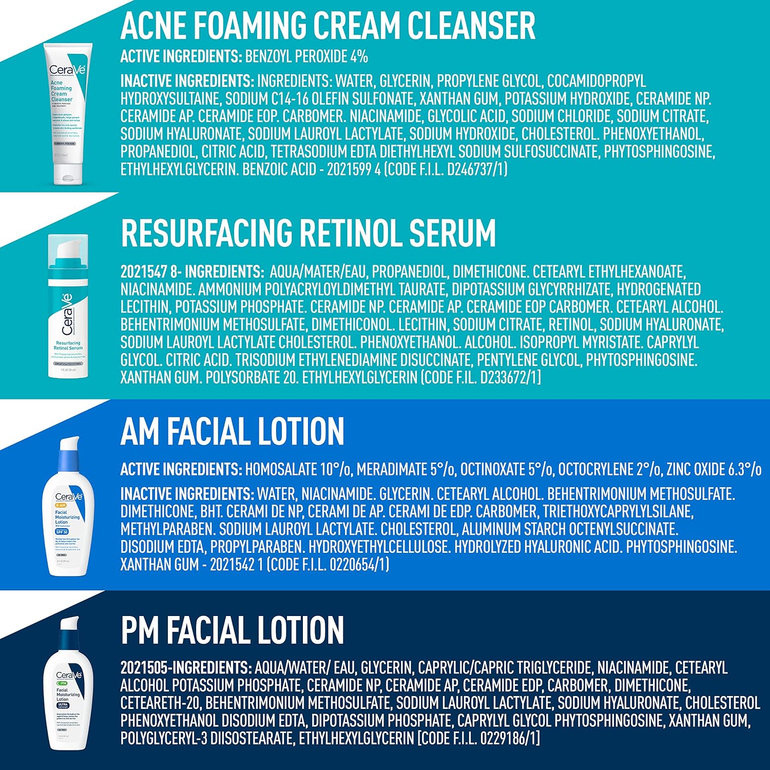 CeraVe Acne Skin Care Set. Foaming Cleanser + Retinol Serum + AM&PM Lotion | 5oz Acne Foaming Cream Cleanser + 1oz Resurfacing Retinol Serum + 2oz AM SPF 30 Lotion + 2oz PM Facial Moisturizing Lotion